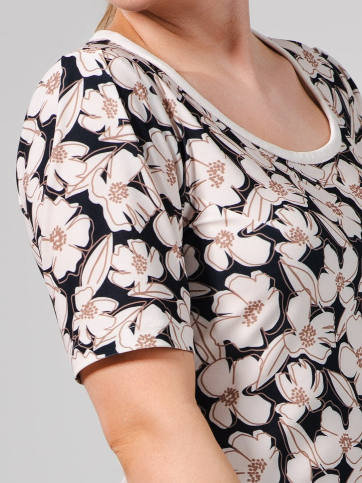 Robe Michelle imprimée, manche à pli rond
