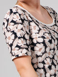Michelle printed dress, with rounded pleat sleeves