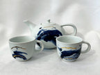 Ensemble théière et tasses bleu et or 23K - Pauline Pelletier