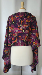 Foulard long en soie, imprimé exotique en tons de prune