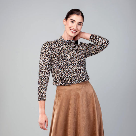 Haut "Lucie" à pois beige, blanc et noir