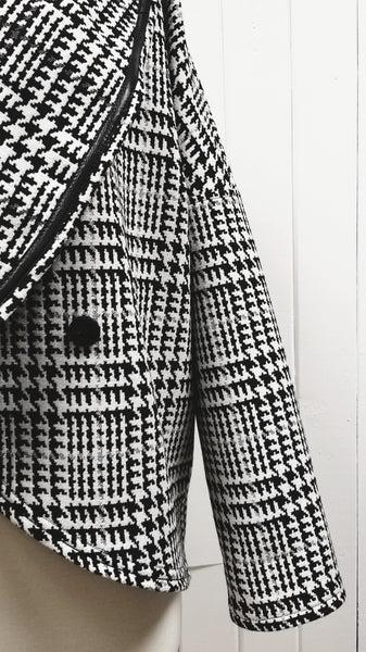 Veste polyvalente à grand motif ''prince-de-galles''et liséré de cuir. - Christine Mercier atelier-boutique