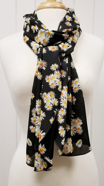 Foulard long imprimé marguerites. - Christine Mercier atelier-boutique