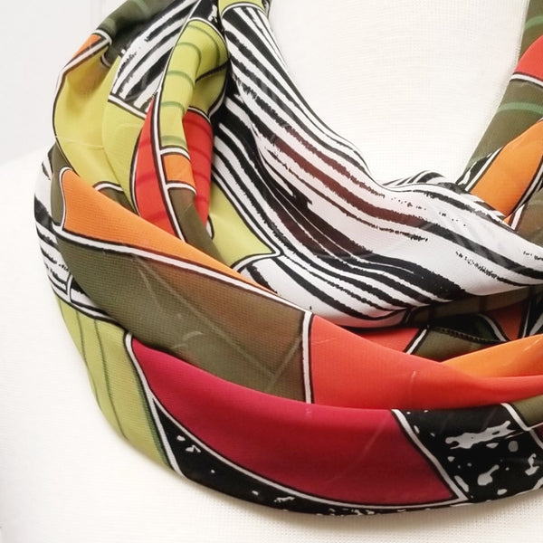 Foulard circulaire imprimé "boho" couleurs terre. - Christine Mercier atelier-boutique