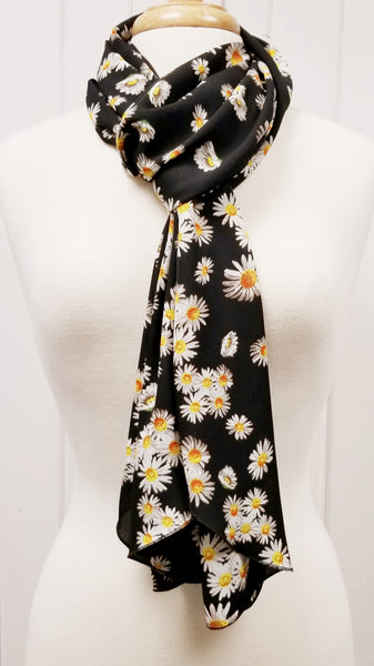 Foulard long imprimé marguerites. - Christine Mercier atelier-boutique