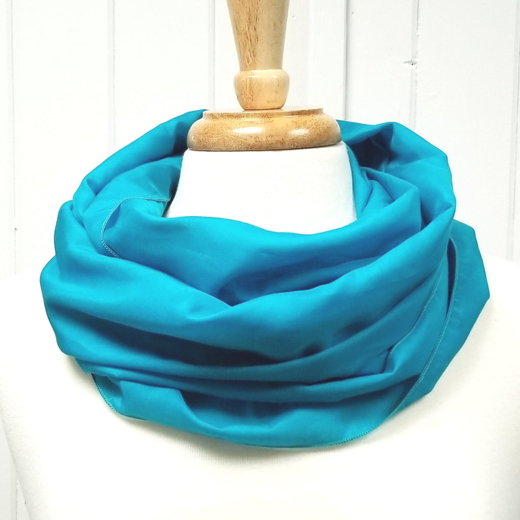 Foulard circulaire en coton et soie turquoise - Christine Mercier atelier-boutique