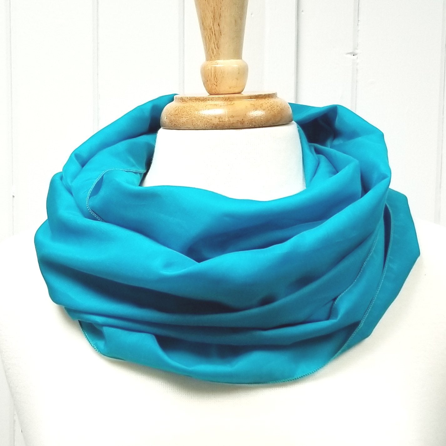 Foulard circulaire en coton et soie turquoise