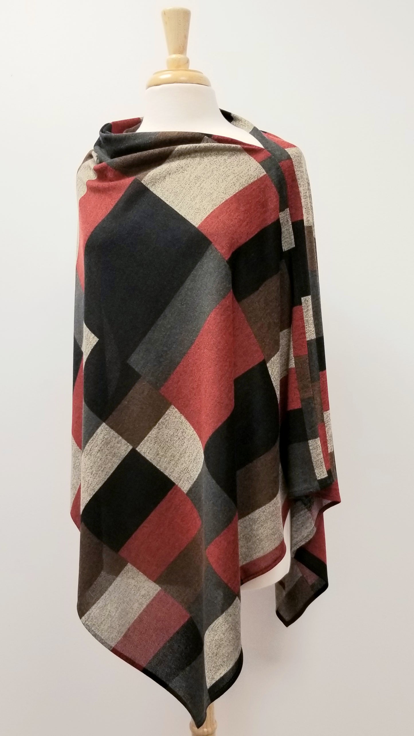 Poncho long à carreaux couleurs terre 2