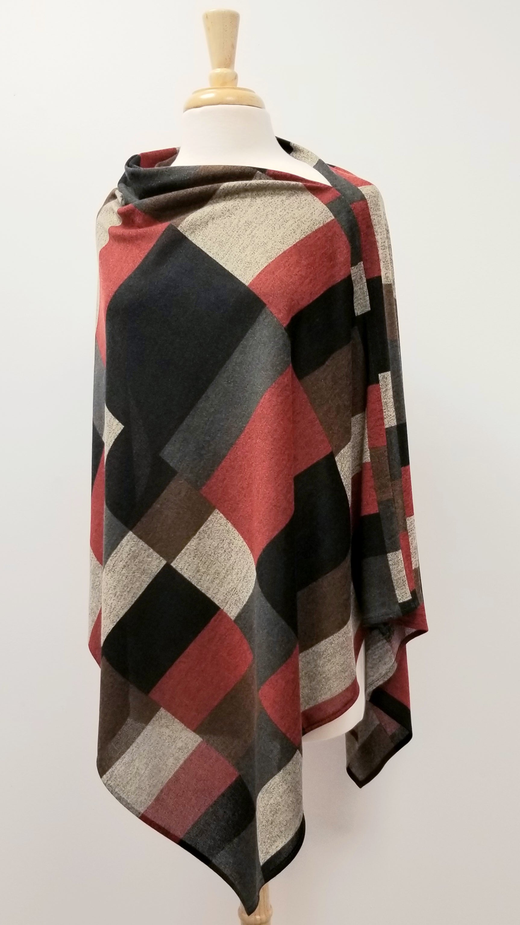 Poncho long à carreaux couleurs terre 2