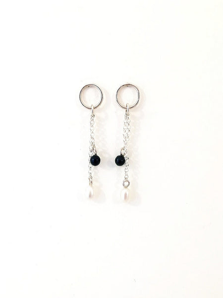 Boucles d'oreilles AUT20-03 longues en argent et perles