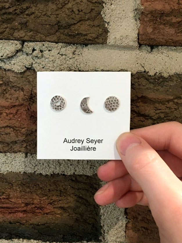 Boucles d'oreilles trio minimaliste en argent. TR04 - Christine Mercier atelier-boutique