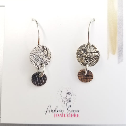 Boucles d'oreilles H201 pendantes en argent texturé