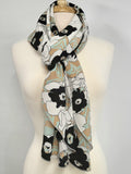 Long silk scarf, floral and chevron print