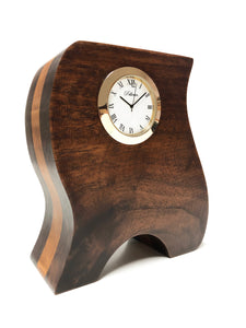Horloge Pellerin en bois, noyer et érable, fait à la main au Québec, CM atelier-boutique 