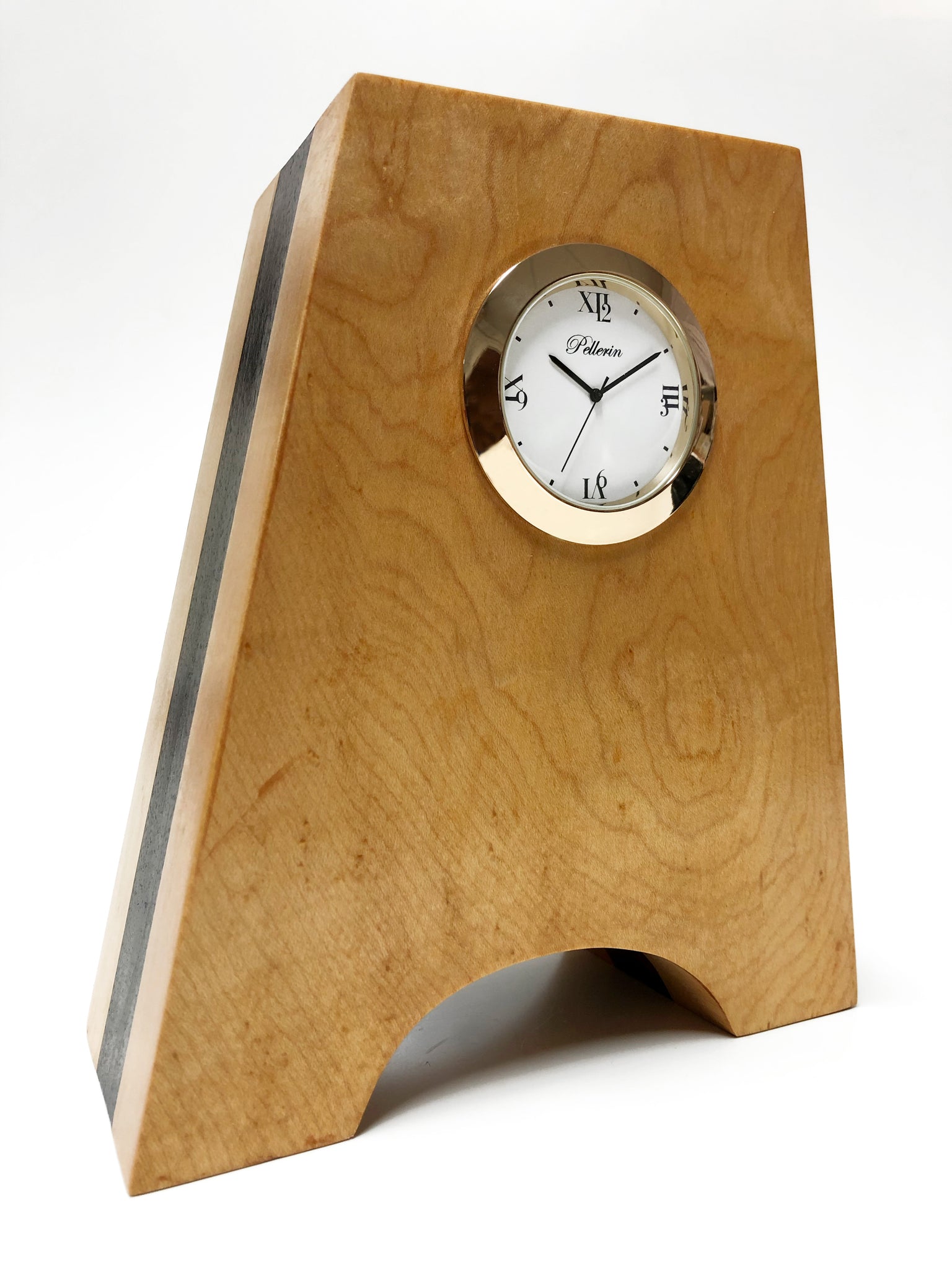 Horloge Pellerin en bois, érable et noyer
